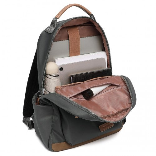 BPM2431 - Miss Lulu Stylish Backpack with Laptop Sleeve and Multiple Pockets and Trolley Sleeve - Grey And Apricot