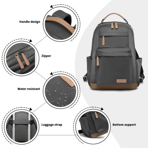 BPM2431 - Miss Lulu Stylish Backpack with Laptop Sleeve and Multiple Pockets and Trolley Sleeve - Grey And Apricot