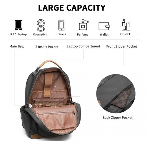 BPM2431 - Miss Lulu Stylish Backpack with Laptop Sleeve and Multiple Pockets and Trolley Sleeve - Grey And Apricot