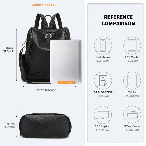 BPM2438 - Miss Lulu Women's Convertible PU Leather Backpack & Shoulder Bag – Versatile 2-in-1 Design - Black
