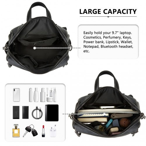 BPM2438 - Miss Lulu Women's Convertible PU Leather Backpack & Shoulder Bag – Versatile 2-in-1 Design - Black