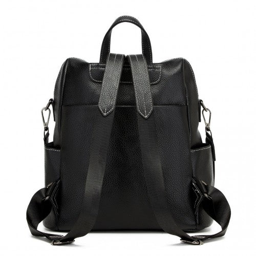BPM2438 - Miss Lulu Women's Convertible PU Leather Backpack & Shoulder Bag – Versatile 2-in-1 Design - Black