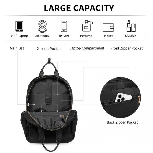 BPM2439 - Miss Lulu Versatile Stylish Backpack with Laptop Compartment and Trolley Strap - Black