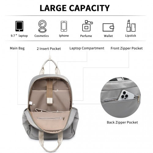 BPM2439 - Miss Lulu Versatile Stylish Backpack with Laptop Compartment and Trolley Strap - Grey