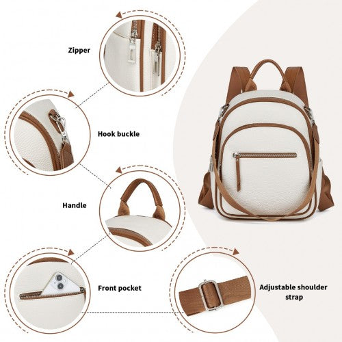 BPM2453 - Miss Lulu PU Leather Convertible Backpack Crossbody Bag - Lightweight Anti-Theft Daypack with Multiple Pockets - Beige | Neil's Luggage Store