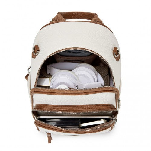 BPM2453 - Miss Lulu PU Leather Convertible Backpack Crossbody Bag - Lightweight Anti-Theft Daypack with Multiple Pockets - Beige | Neil's Luggage Store