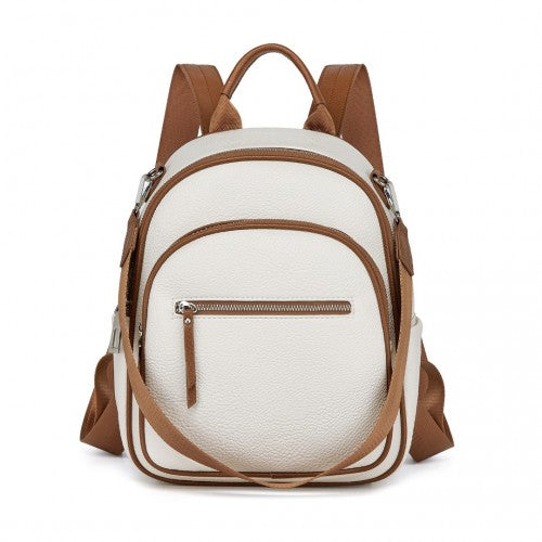 BPM2453 - Miss Lulu PU Leather Convertible Backpack Crossbody Bag - Lightweight Anti-Theft Daypack with Multiple Pockets - Beige | Neil's Luggage Store