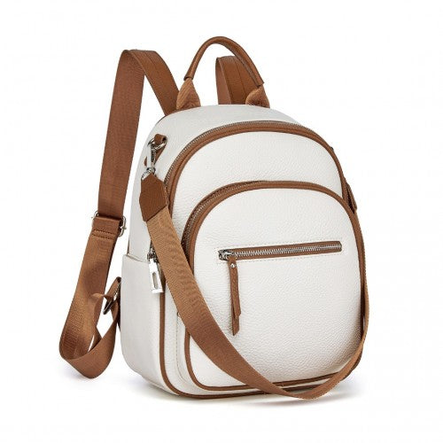 BPM2453 - Miss Lulu PU Leather Convertible Backpack Crossbody Bag - Lightweight Anti-Theft Daypack with Multiple Pockets - Beige | Neil's Luggage Store