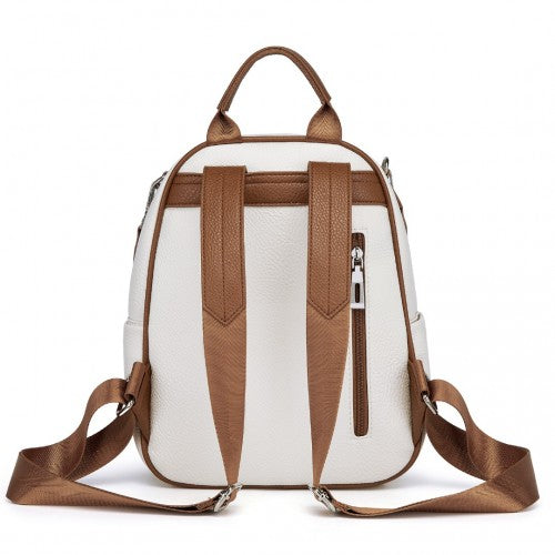 BPM2453 - Miss Lulu PU Leather Convertible Backpack Crossbody Bag - Lightweight Anti-Theft Daypack with Multiple Pockets - Beige | Neil's Luggage Store