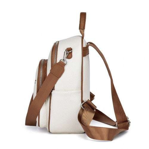 BPM2453 - Miss Lulu PU Leather Convertible Backpack Crossbody Bag - Lightweight Anti-Theft Daypack with Multiple Pockets - Beige | Neil's Luggage Store
