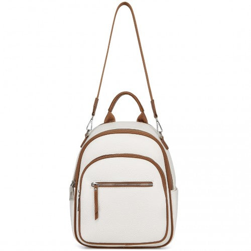 BPM2453 - Miss Lulu PU Leather Convertible Backpack Crossbody Bag - Lightweight Anti-Theft Daypack with Multiple Pockets - Beige | Neil's Luggage Store