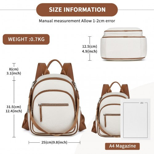 BPM2453 - Miss Lulu PU Leather Convertible Backpack Crossbody Bag - Lightweight Anti-Theft Daypack with Multiple Pockets - Beige | Neil's Luggage Store