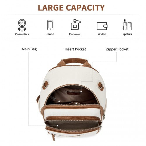 BPM2453 - Miss Lulu PU Leather Convertible Backpack Crossbody Bag - Lightweight Anti-Theft Daypack with Multiple Pockets - Beige | Neil's Luggage Store