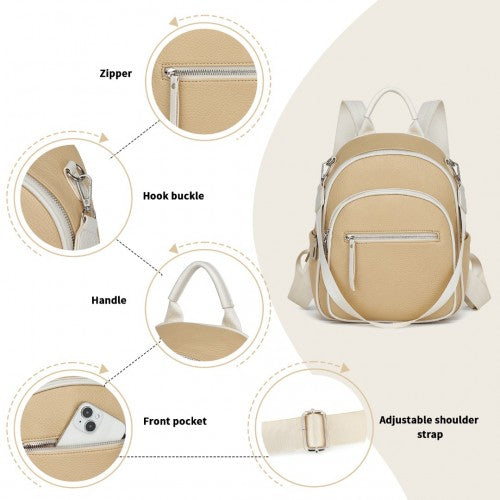 BPM2453 - Miss Lulu PU Leather Convertible Backpack Crossbody Bag - Lightweight Anti-Theft Daypack with Multiple Pockets - Yellow