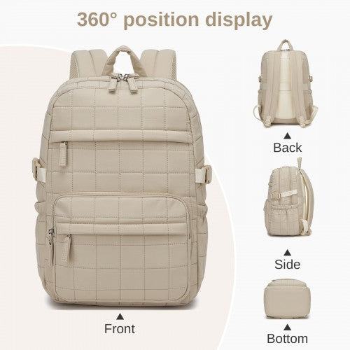 Miss Lulu Quilted Lightweight Backpack Fits 15.6 Inch Notebook Beige | Neil's Luggage Store