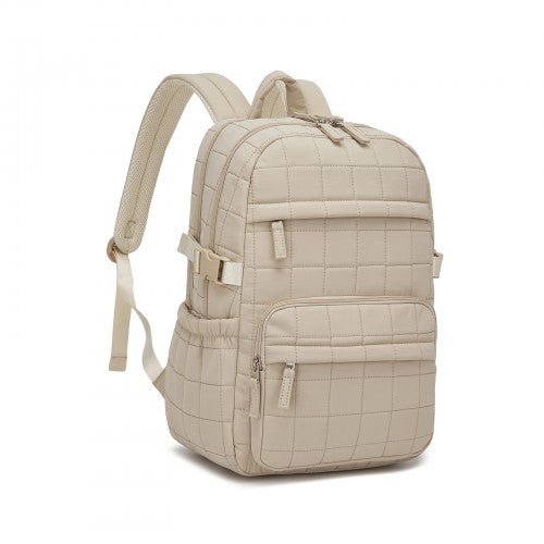Miss Lulu Quilted Lightweight Backpack Fits 15.6 Inch Notebook Beige | Neil's Luggage Store