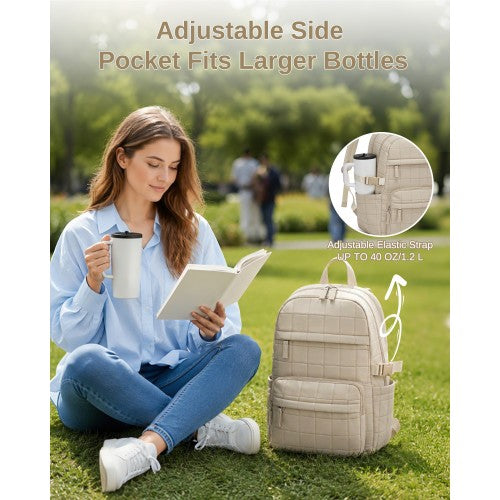 Miss Lulu Quilted Lightweight Backpack Fits 15.6 Inch Notebook Beige | Neil's Luggage Store