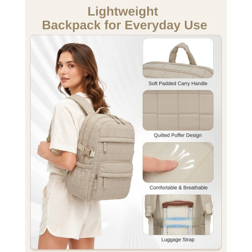 Miss Lulu Quilted Lightweight Backpack Fits 15.6 Inch Notebook Beige | Neil's Luggage Store