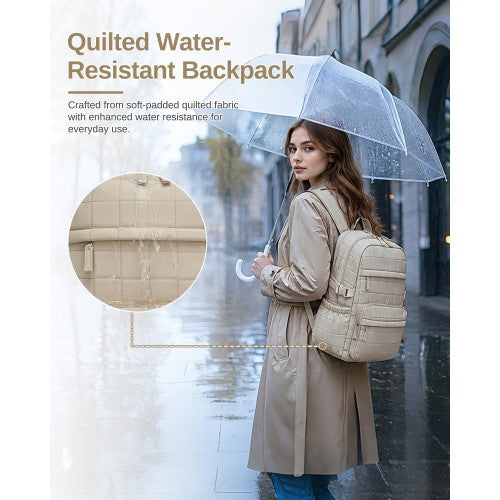 Miss Lulu Quilted Lightweight Backpack Fits 15.6 Inch Notebook Beige | Neil's Luggage Store