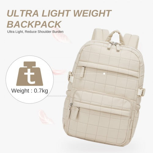 Miss Lulu Quilted Lightweight Backpack Fits 15.6 Inch Notebook Beige | Neil's Luggage Store