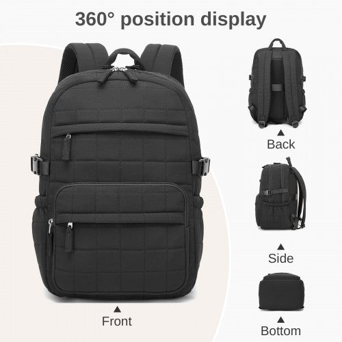 Miss Lulu Quilted Lightweight Backpack Underseat Carry On Black 15.6 Notebook | Neil's Luggage Store