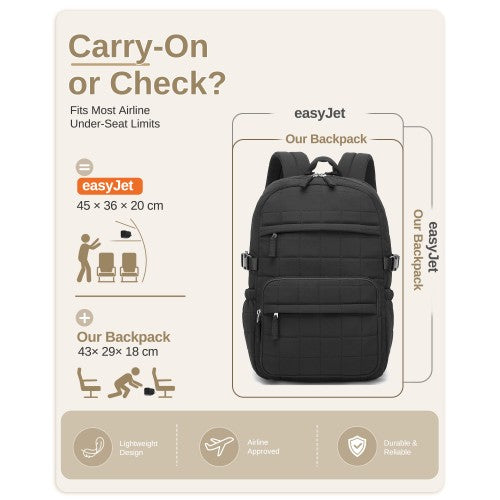 Miss Lulu Quilted Lightweight Backpack Underseat Carry On Black 15.6 Notebook | Neil's Luggage Store