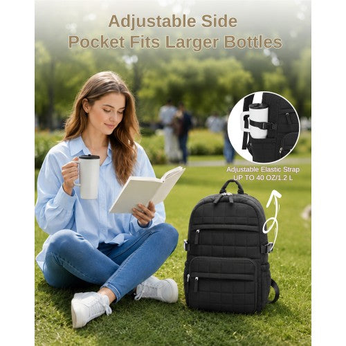 Miss Lulu Quilted Lightweight Backpack Underseat Carry On Black 15.6 Notebook | Neil's Luggage Store