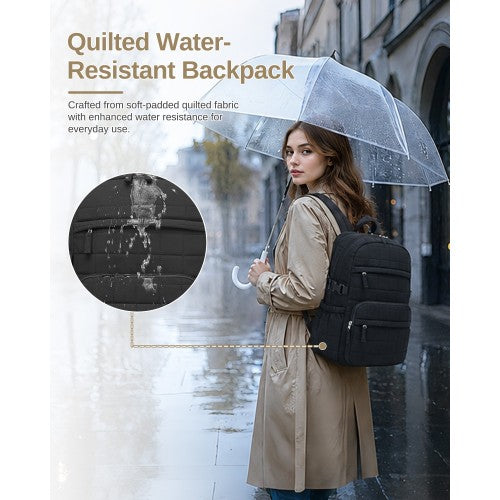Miss Lulu Quilted Lightweight Backpack Underseat Carry On Black 15.6 Notebook | Neil's Luggage Store