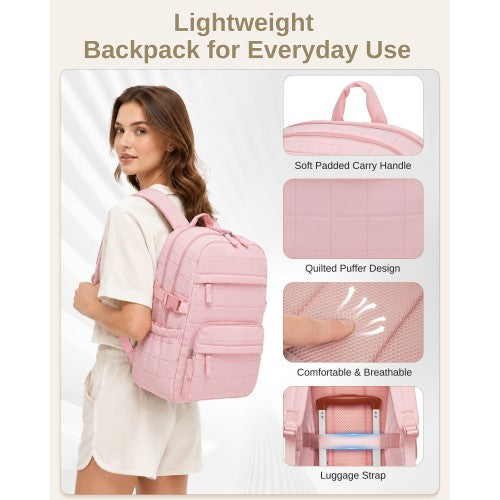 Miss Lulu Quilted Lightweight Backpack Fits 15.6 Inch Notebook Underseat Pink | Neil's Luggage Store