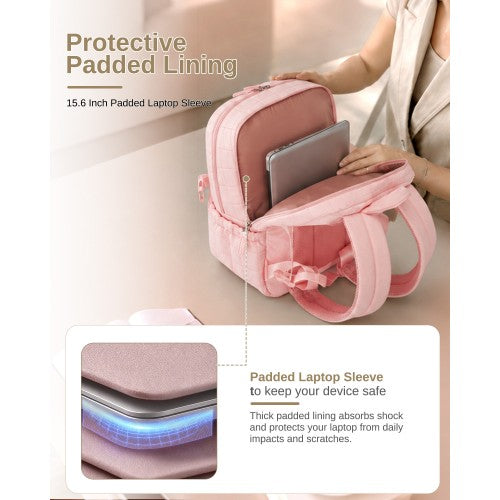 Miss Lulu Quilted Lightweight Backpack Fits 15.6 Inch Notebook Underseat Pink | Neil's Luggage Store