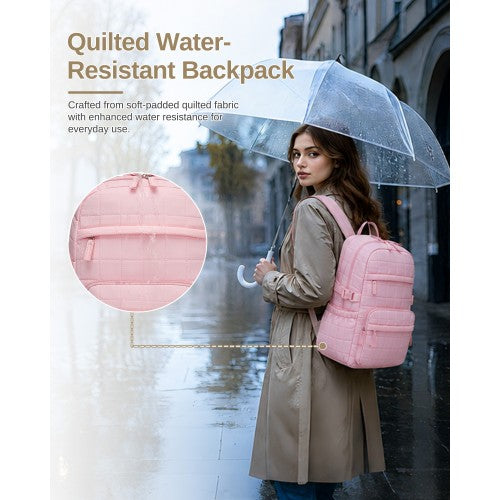 Miss Lulu Quilted Lightweight Backpack Fits 15.6 Inch Notebook Underseat Pink | Neil's Luggage Store