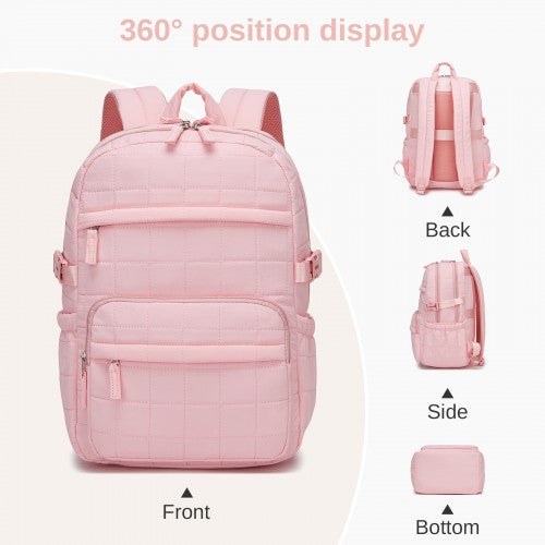 Miss Lulu Quilted Lightweight Backpack Fits 15.6 Inch Notebook Underseat Pink | Neil's Luggage Store