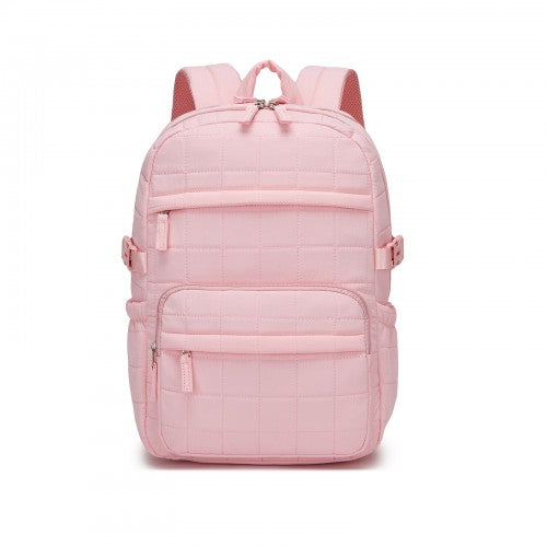 Miss Lulu Quilted Lightweight Backpack Fits 15.6 Inch Notebook Underseat Pink | Neil's Luggage Store