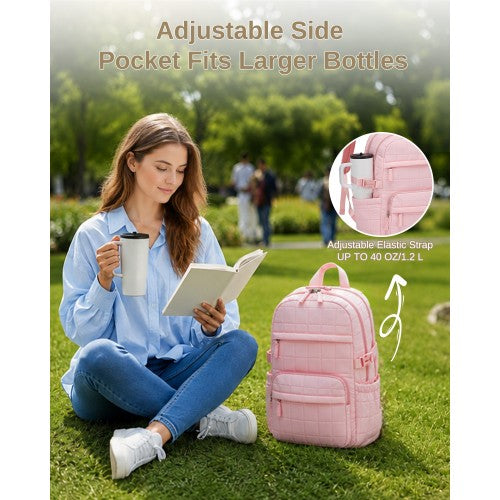 Miss Lulu Quilted Lightweight Backpack Fits 15.6 Inch Notebook Underseat Pink | Neil's Luggage Store