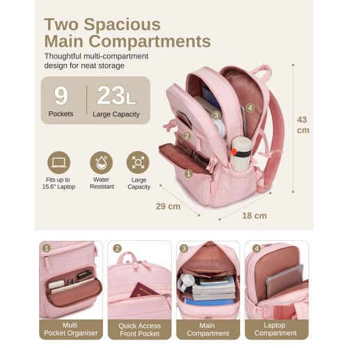 Miss Lulu Quilted Lightweight Backpack Fits 15.6 Inch Notebook Underseat Pink | Neil's Luggage Store
