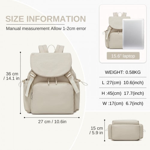 BPM2610 - Miss Lulu Lightweight Nylon Drawstring Backpack – Casual Daily Rucksack with 13 Inch Laptop Sleeve for Travel & Commute - Beige | Neil's Luggage Store