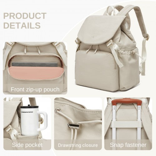 BPM2610 - Miss Lulu Lightweight Nylon Drawstring Backpack – Casual Daily Rucksack with 13 Inch Laptop Sleeve for Travel & Commute - Beige | Neil's Luggage Store
