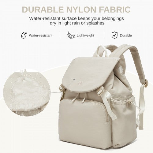 BPM2610 - Miss Lulu Lightweight Nylon Drawstring Backpack – Casual Daily Rucksack with 13 Inch Laptop Sleeve for Travel & Commute - Beige | Neil's Luggage Store