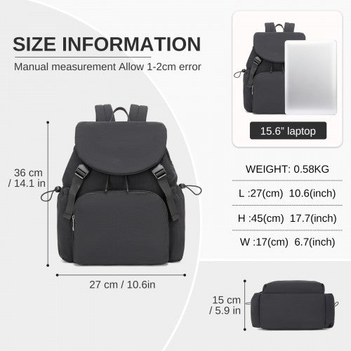 BPM2610 - Miss Lulu Lightweight Nylon Drawstring Backpack – Casual Daily Rucksack with 13 Inch Laptop Sleeve for Travel & Commute - Black | Neil's Luggage Store