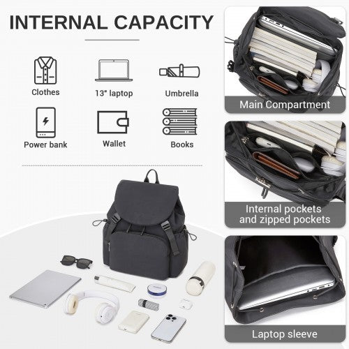 BPM2610 - Miss Lulu Lightweight Nylon Drawstring Backpack – Casual Daily Rucksack with 13 Inch Laptop Sleeve for Travel & Commute - Black | Neil's Luggage Store