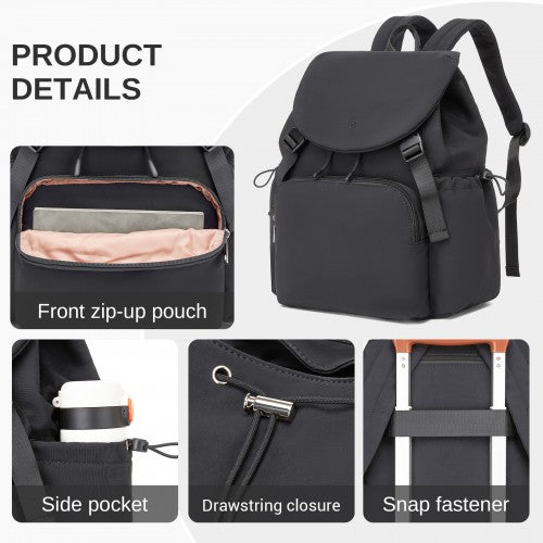 BPM2610 - Miss Lulu Lightweight Nylon Drawstring Backpack – Casual Daily Rucksack with 13 Inch Laptop Sleeve for Travel & Commute - Black | Neil's Luggage Store
