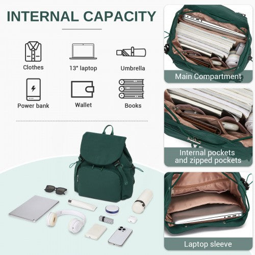 BPM2610 - Miss Lulu Lightweight Nylon Drawstring Backpack – Casual Daily Rucksack with 13 Inch Laptop Sleeve for Travel & Commute - Green | Neil's Luggage Store