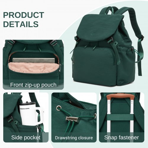 BPM2610 - Miss Lulu Lightweight Nylon Drawstring Backpack – Casual Daily Rucksack with 13 Inch Laptop Sleeve for Travel & Commute - Green | Neil's Luggage Store