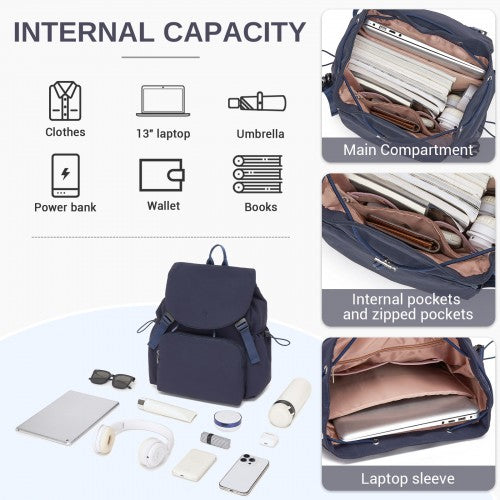 BPM2610 - Miss Lulu Lightweight Nylon Drawstring Backpack – Casual Daily Rucksack with 13 Inch Laptop Sleeve for Travel & Commute - Navy | Neil's Luggage Store