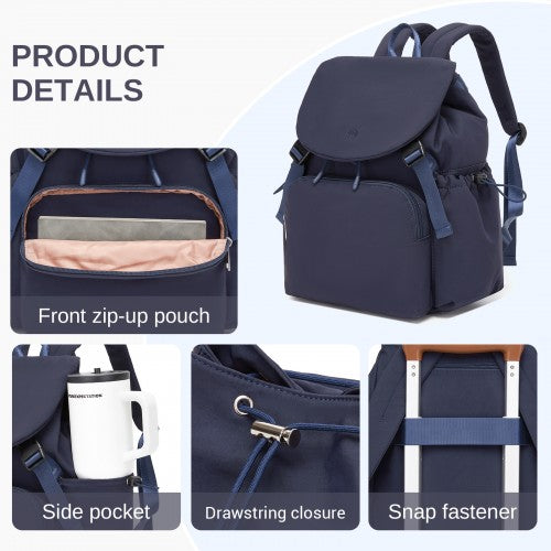 BPM2610 - Miss Lulu Lightweight Nylon Drawstring Backpack – Casual Daily Rucksack with 13 Inch Laptop Sleeve for Travel & Commute - Navy | Neil's Luggage Store
