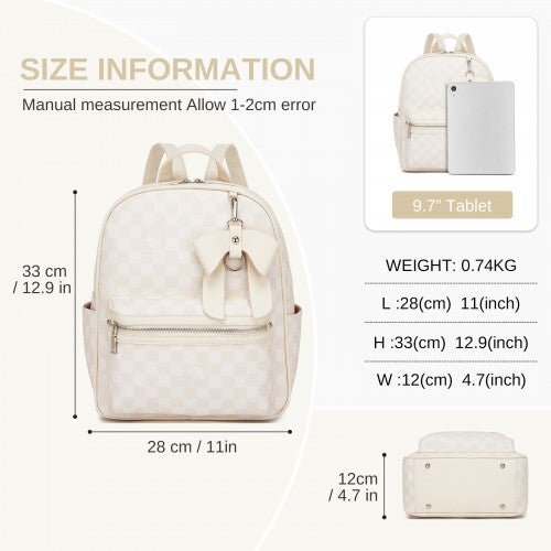 Miss Lulu Checked PVC Backpack With Detachable Bow Beige Daypack For Women | Neil's Luggage Store