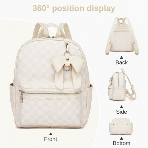 Miss Lulu Checked PVC Backpack With Detachable Bow Beige Daypack For Women | Neil's Luggage Store