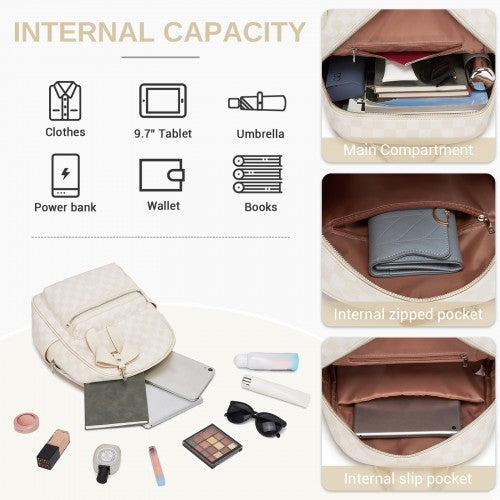 Miss Lulu Checked PVC Backpack With Detachable Bow Beige Daypack For Women | Neil's Luggage Store