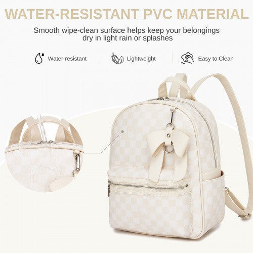 Miss Lulu Checked PVC Backpack With Detachable Bow Beige Daypack For Women | Neil's Luggage Store