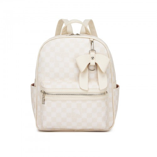 Miss Lulu Checked PVC Backpack With Detachable Bow Beige Daypack For Women | Neil's Luggage Store